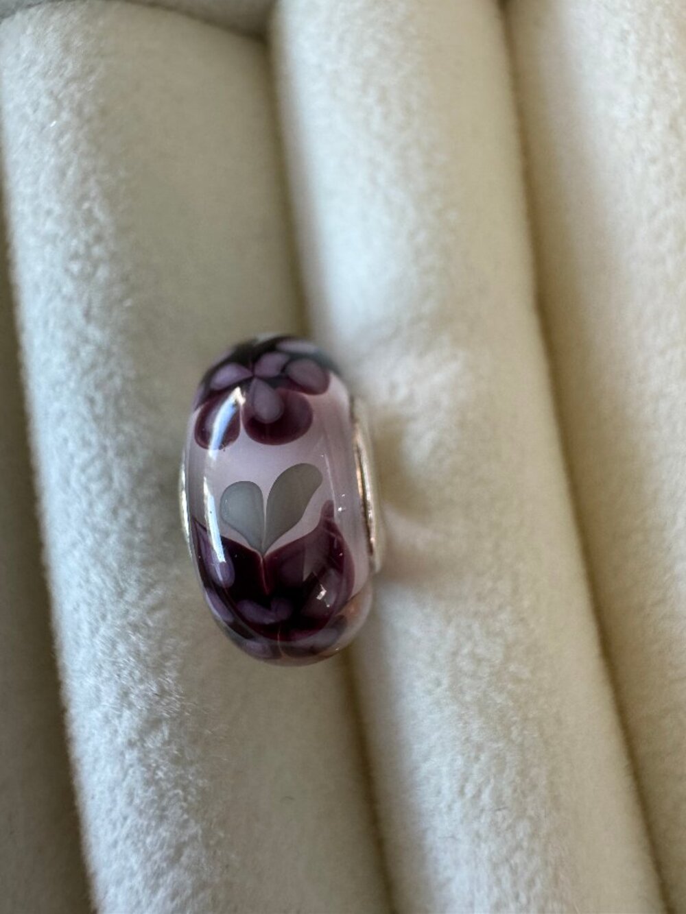 Pandora ALE S925 Sterling Silver Purple Pink Floral Murano Glass Charm Bead